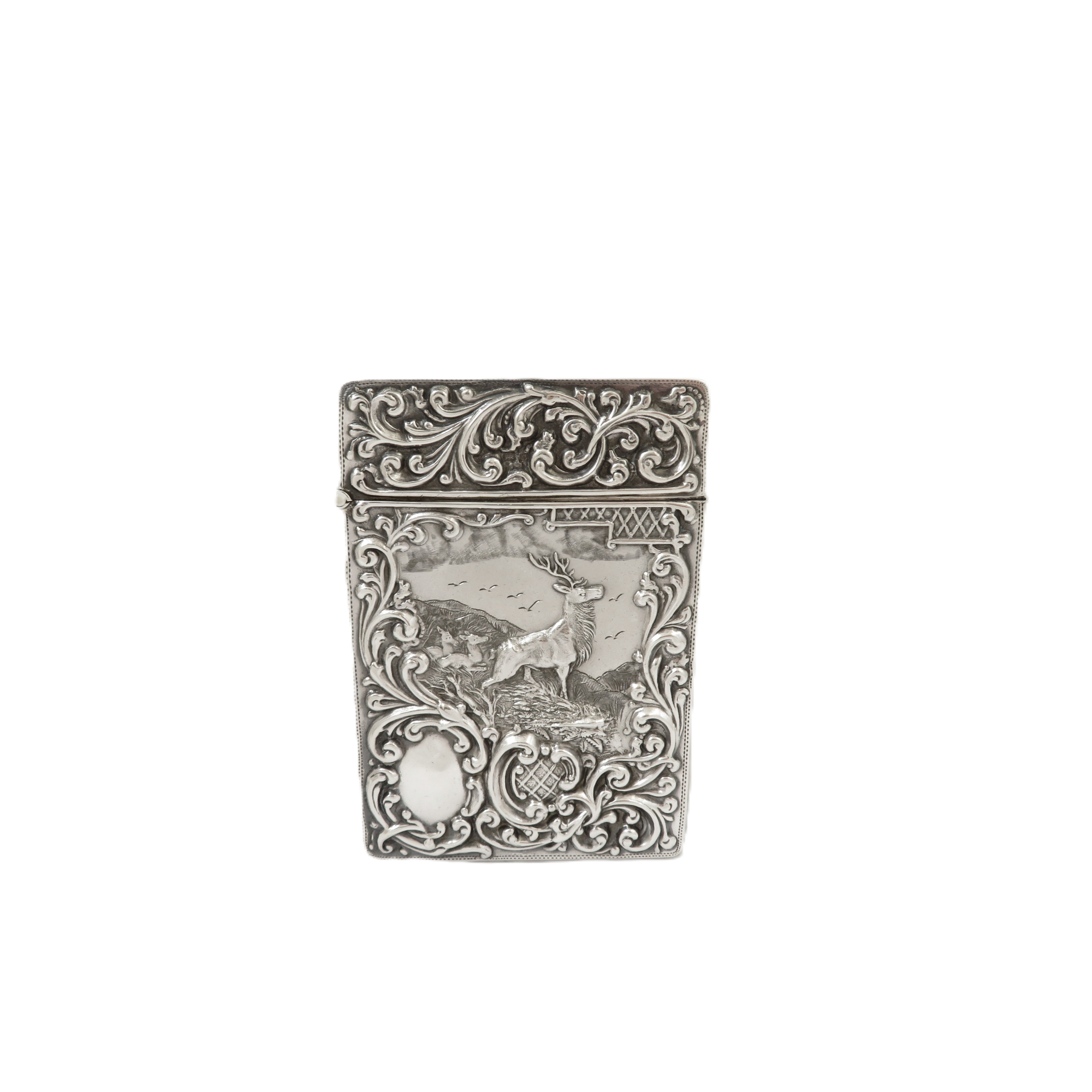 Antique Edwardian Sterling Silver 'Stag' Card Case 1902