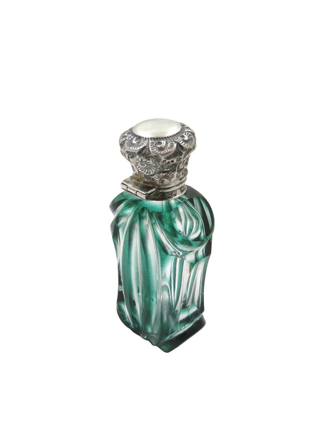 Antique Victorian Sterling Silver & Green Overlay Scent/ Perfume Bottle 1899