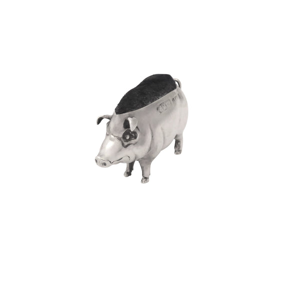 Antique Edwardian Sterling Silver Pig Pin Cushion 1908