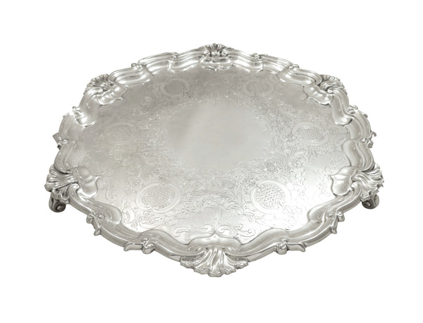 Antique Edwardian Sterling Silver 12" Tray / Salver 1901