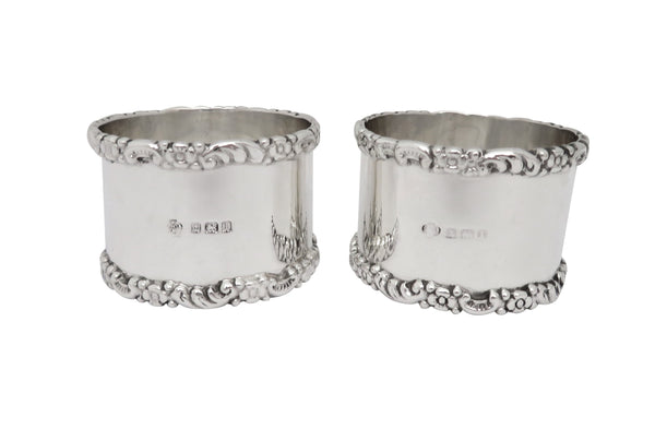 Pair of Antique Edwardian Sterling Silver Napkin Rings in Case 1910