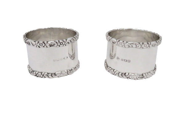 Pair of Antique Edwardian Sterling Silver Napkin Rings in Case 1910
