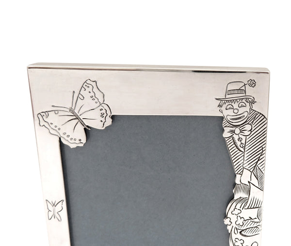 Vintage Sterling Silver Photo Frame with Clown & Butterflies 1994