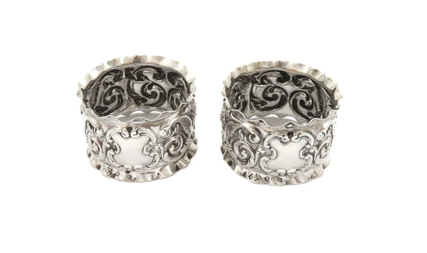 Pair of Antique Victorian Sterling Silver 'Angels' Napkin Rings in Case 1898