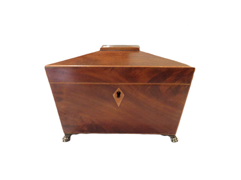 Antique Sheraton Mahogany 8" Tea Caddy 8" c1800