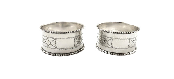 Pair of Antique Victorian Sterling Silver Napkin Rings in Case 1882