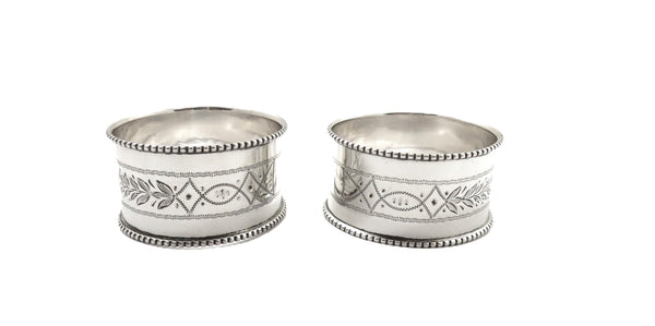 Pair of Antique Victorian Sterling Silver Napkin Rings in Case 1882