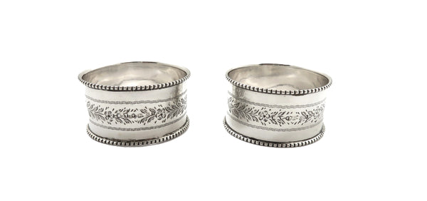 Pair of Antique Victorian Sterling Silver Napkin Rings in Case 1882