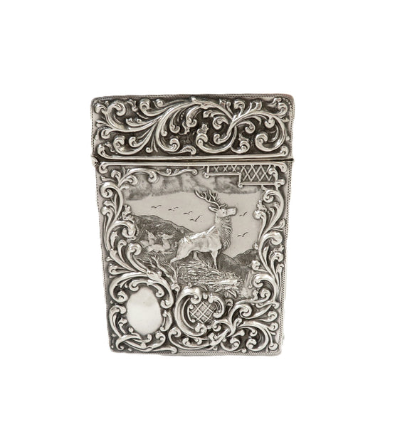 Antique Edwardian Sterling Silver 'Stag' Card Case 1902