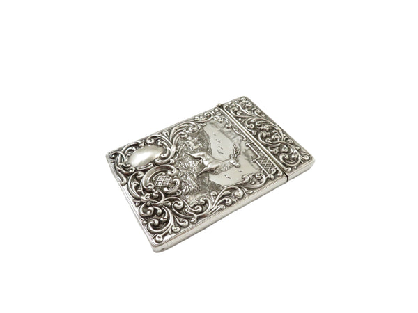 Antique Edwardian Sterling Silver 'Stag' Card Case 1902