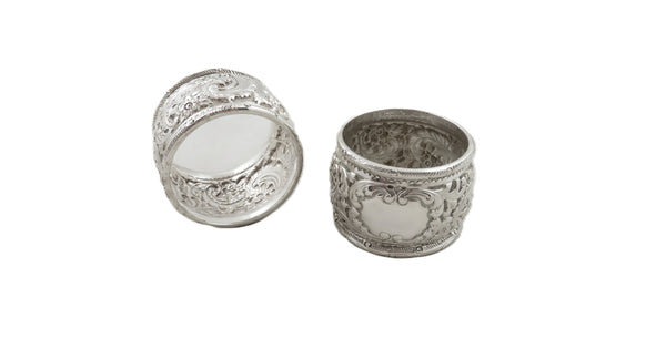 Pair of Antique Victorian Sterling Silver Napkin Rings in Case 1892/93