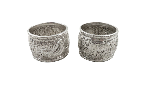 Pair of Antique Victorian Sterling Silver Napkin Rings in Case 1892/93