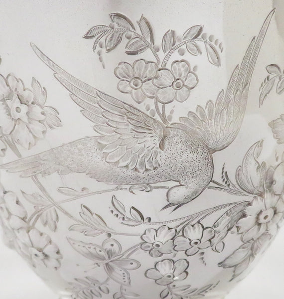 Antique Victorian Sterling Silver 'Birds' Christening Mug in Case 1868