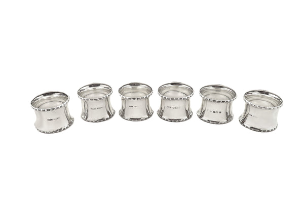 Set of 6 Antique George V Sterling Silver Napkin Rings in Case 1920/21