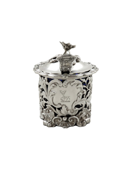 Antique William IV Sterling Silver Mustard Pot with Stag Crest 1836