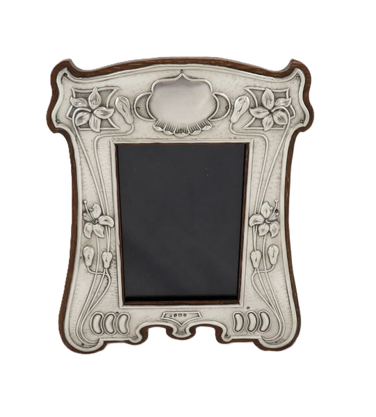 Antique Art Nouveau Sterling Silver 9 1/2" Photo Frame 1905