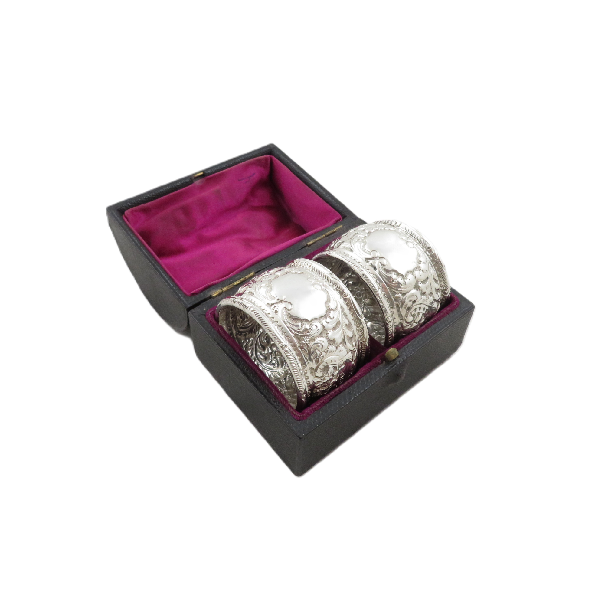 Pair of Antique Victorian Sterling Silver Napkin Rings in Case 1892/93